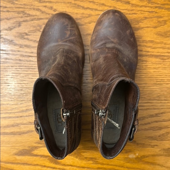 UGG Brown leather Ankle Booties with Side Zipper - Picture 3 of 5
